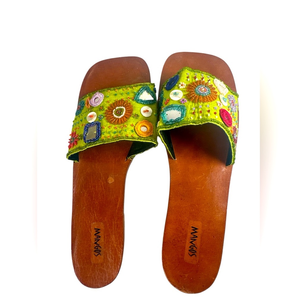Mangos Green Embellished Beaded Sandals
